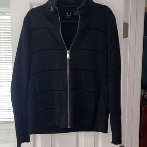 Armani Exchange Men’s black zip-up sweater. Size Medium. Optional rain hood.